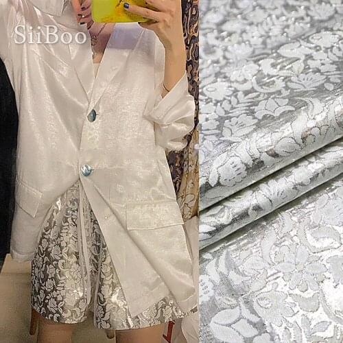 European romantic embossed floral style gold-grey color yarn dyed metallic jacquard fabric for women summer dress telas SP6162