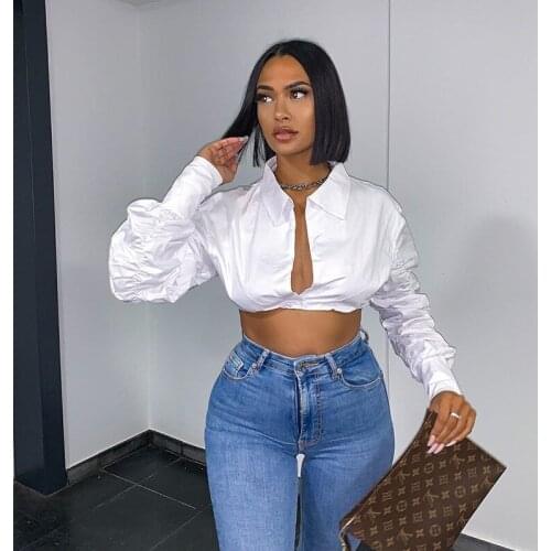 Yellow Tops and shirts Women Sexy White Black Long Sleeve Crop Blusas Mujer De Moda 2021 Shirt Women Sexy Streetwear Women Top