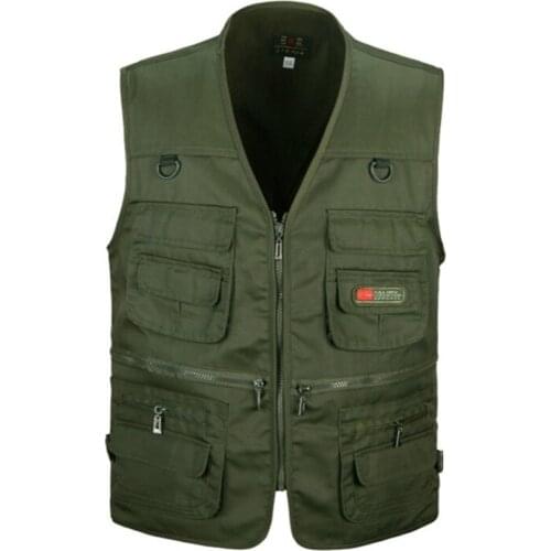 Vest Men Army Green waistcoat Multi-pocket travel or work wear sleeveless jacket plus size