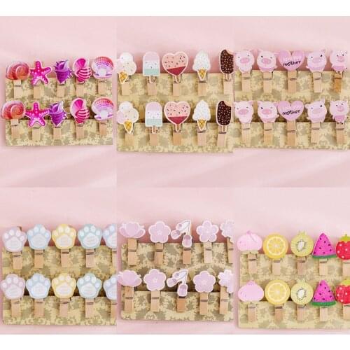 10Pcs/set Wooden Clip Cute Cartoon Flamingo Cat Claw Celebrity Photo Wall Decoration Hemp Rope Memo Office School Supplies