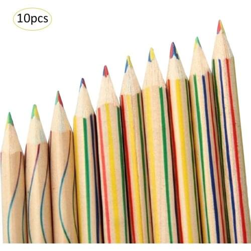 10PCS Rainbow Color Pencil Four-Color Lead Wooden Colored Pencil Multicolor Students DIY Graffiti Pencil