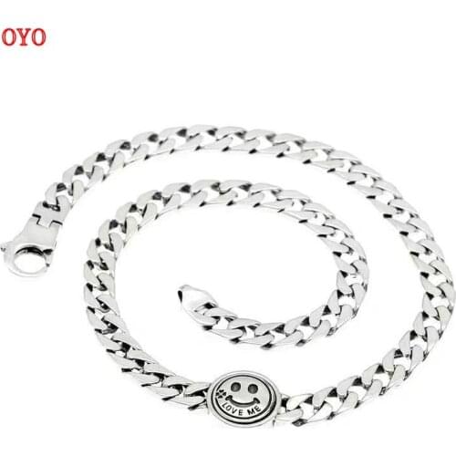 100% 925 sterling silver rotatable smiling face Korean style ladies personality hip-hop necklace 7mm