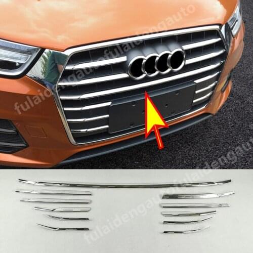 11pcs For Audi Q3 2016-2018 New ABS Chrome Front Center Grille Strips Cover Trim Car Styling Accessories