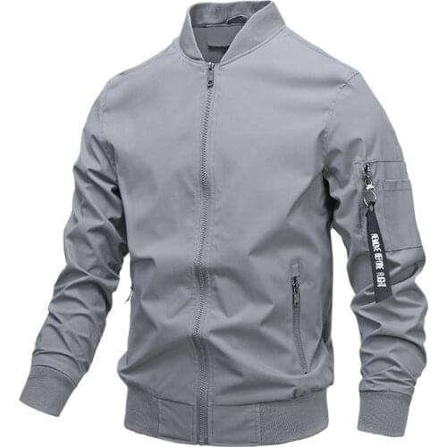 2021 Spring Men Bomber Jacket Casual Slim Stand Collor Windbreaker Jacket Male Outwear Zipper Thin Coat