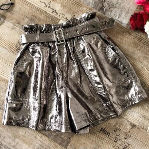 2021SS Spring High Waist Women Sheepskin Genuine Leather With Belts Shorts Pants For Female Plus Size 2 Color