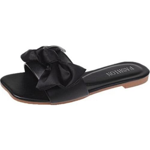 2021 Summer Fashion Square head bow Womens flip flop Woman Casual Non-slip slippers flat sand beach sandals size 35-42