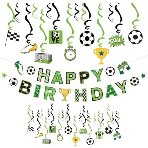 26pcs Football Decorations Set Happy Birthday Banner Hanging Swirls First Birthday Kids Boy Sports Customized Baby Shower Favors