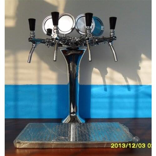 4 lines draft beer tower with beer taps and drip tray for pub