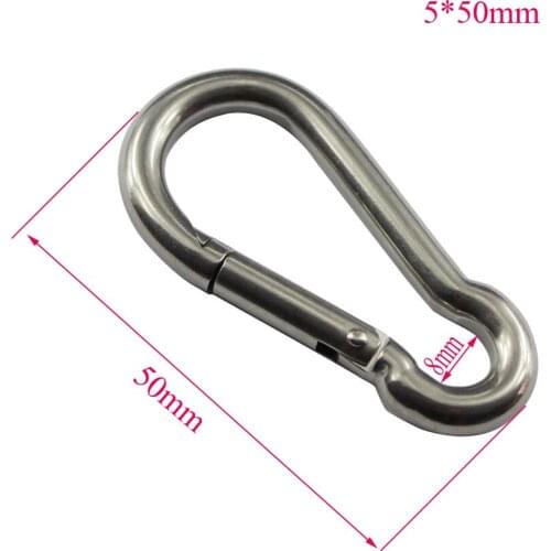 5*50mm Multifunctional 304 Stainless Steel Spring Snap Carabiner Quick Link Lock Ring Hook Pack of 5