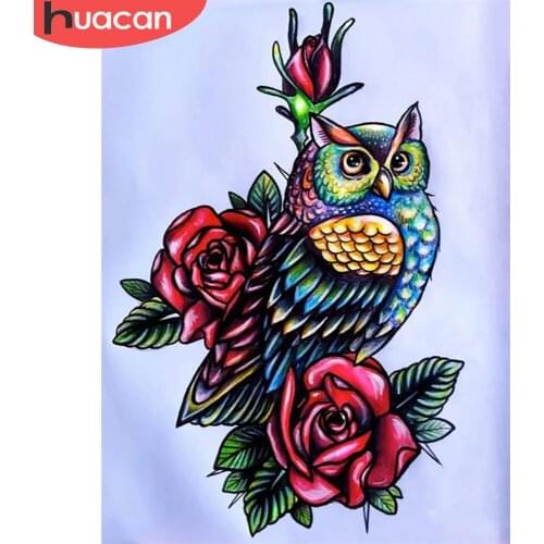 HUACAN 5D DIY Diamond Painting Owl Mosaic Animal Full Square/Round Diamond Embroidery Rose Cartoon Handicraft Home Decor