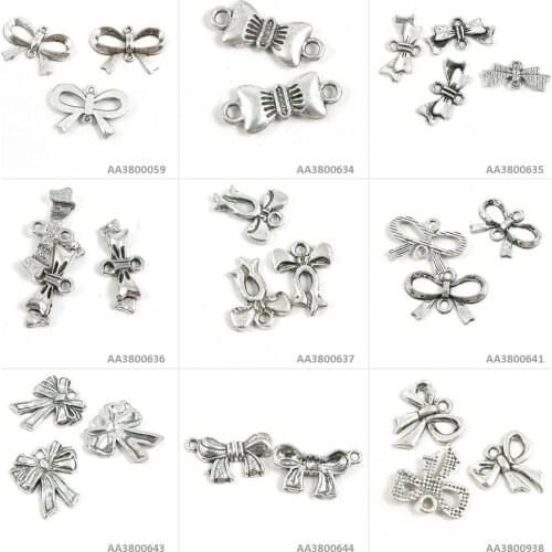 Antique Silver Tone Jewelry Making Charms Bowknot Bow Tie Bowtie Connector Bracelet Pendant Necklace