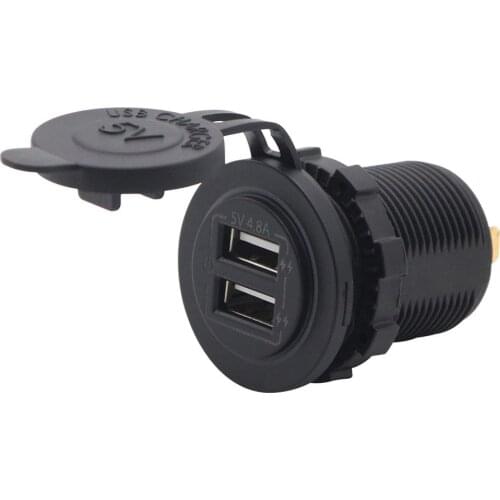 AS234L Engraving Dual Port Input USB Car Charger Socket 4.8A 5V With Blue Light Touch Button Switch For Car Boat DC12/24V