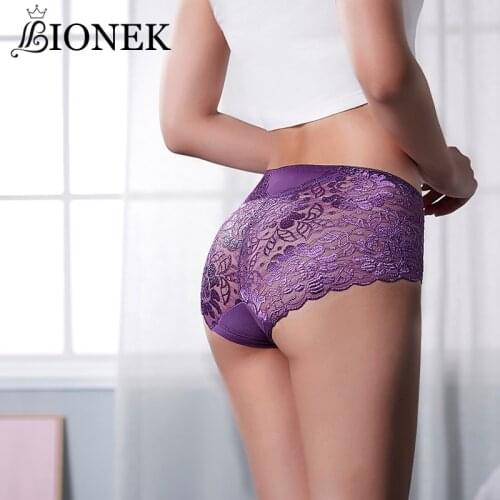 BIONEK 1PC Plus Size Pantys Lace Womens Sexy Bikini Female Underpants Thong Solid Color Pantys Lingerie M-XXL Design
