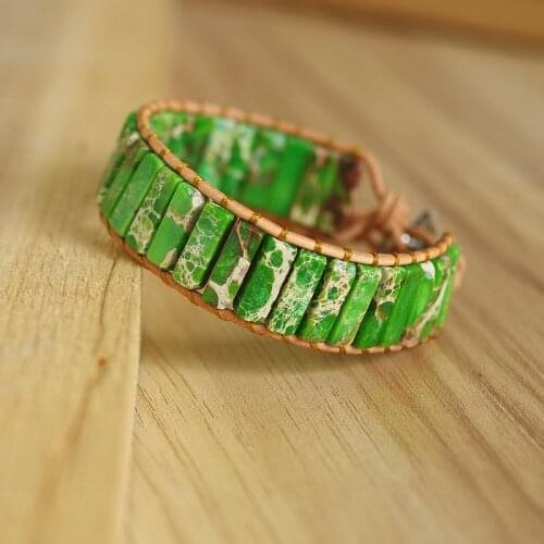 Green Emperor Stone Tube Beads Chakra Leather Wrap Bracelet & Bangle Women Men Bohemia Yoga Charm Bracelet Handmade Jewelry Gift