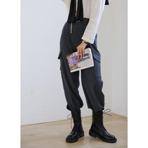 2021 Spring Streetwear Cargo Pants Women Casual Joggers Black High Waist Loose Female Trousers with Pockets Ladies Pants Long