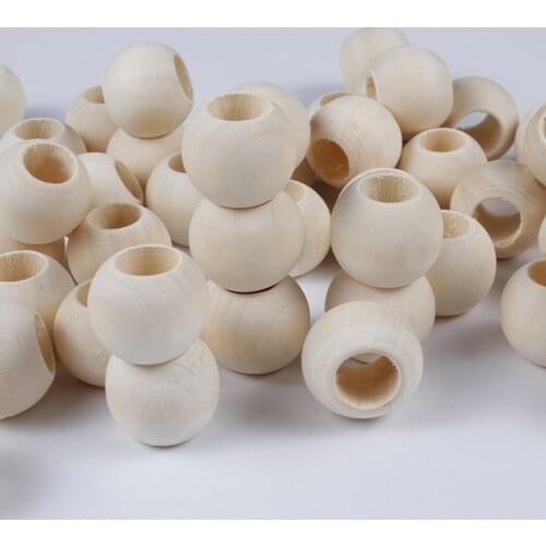 10-40mm DIY Bracelet Bead Accessories Loose Ball Beads Big Hole Wooden Beads Natural Round for Making Bracelet Necklace Jewelry