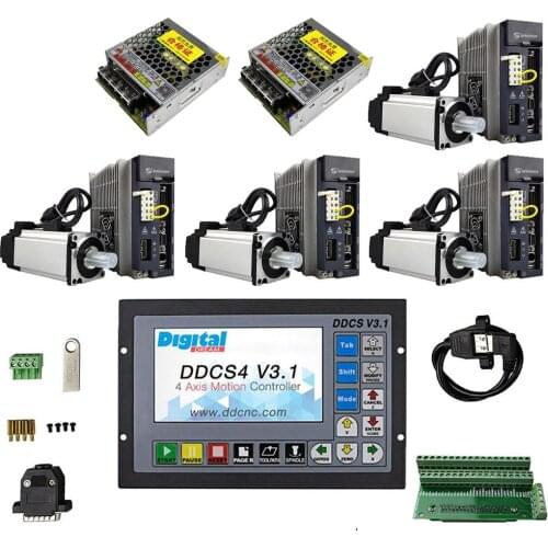 CNC four-axis kit,1* ddcsv3.1 Offline CNC Controller+4*750w AC servo motor kit Z-Axis with brake+2* 75W power supply
