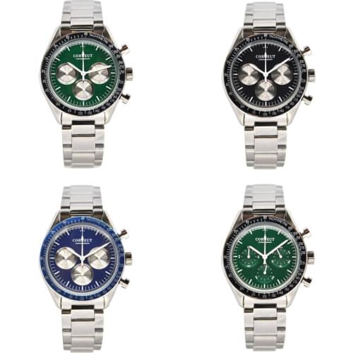 Corgeut Mens Quartz Watch 40MM 24-Hour Multi-Function Stainless Steel Chronograph часы мужские Leather Sport Relogio Masculino