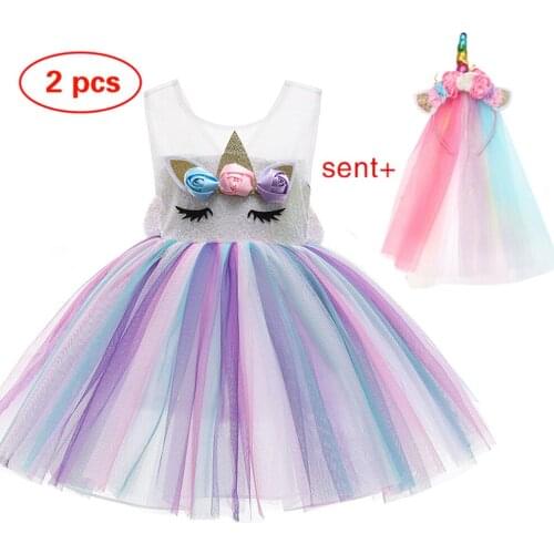 Kids Unicorn Dress For Girls Flower Appliques Ball Gown Little Girl Princess Dresses Elegant Party Costumes Children Clothing 5Y