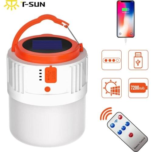 T-SUN Camping Lights 42LED Outdoor Portable Lanterns Tent Lamp Hiking Night Hanging lamps USB+Solar Rechargeable Remote Control