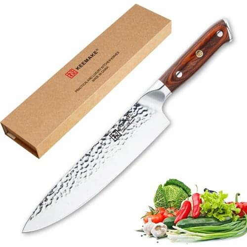 KEEMAKE Professional 8" Chef Knife German 1.4116 Steel Hammer Blade Kitchen Knives Color Wood Handle Sharp Meat Cutting Tools