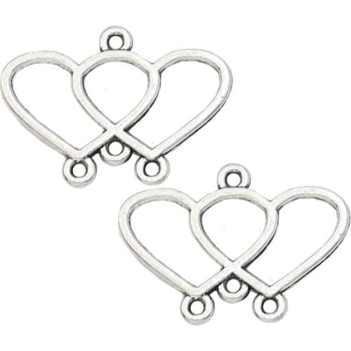 KJjewel Antique Silver Plated 1-3 Heart Connector for Jewelry Making Bracelet Necklace Accessories DIY 22x16mm