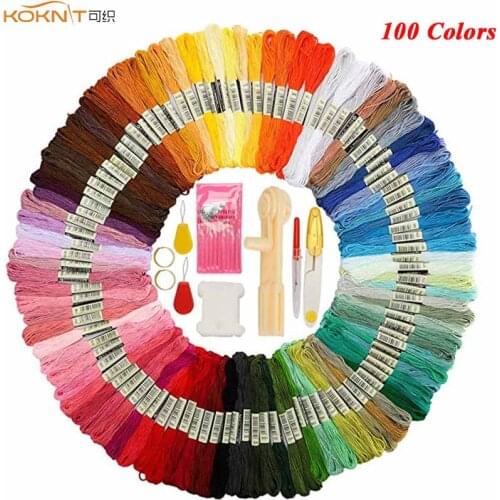 KOKNIT 100 Colors Cross Stitch Floss Embroidery Thread Kit With Floss Winder,Bobbin Sewing Accessories for Women Mom Gift