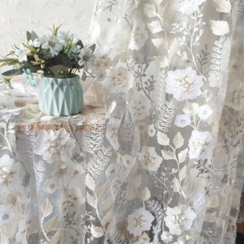 100*135cm Embroidery Flower Leaf Sequin Lace Fabric Chic Tulle Mesh Floral Fabric For Diy Wedding Dress Cheongsam Curtain