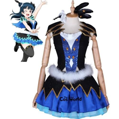 Love Live Sunshine Aqours WATER BLUE NEW WORLD Tsushima Yoshiko Tops Dress Uniform Outfit Anime Cosplay Costumes