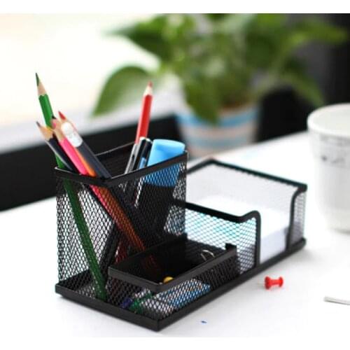 Affordable Students Office Desk 3 Compartments Metal Pen Holder Black School Stationery Supplies
