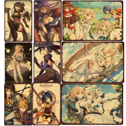 Genshin Impact Metal Sign Home Decoration Retro Feeling Rusted Iron Plate Game Poster Iron Plque Room Decor Wall Art Tin Sign