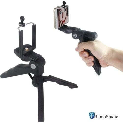Mini Hand Grip Bar & Light Stand Tripod w/ Cell Phone Clip Holder, Tripod or Handle Bar, 1/4 inch Standard Screw, Black Cleaning