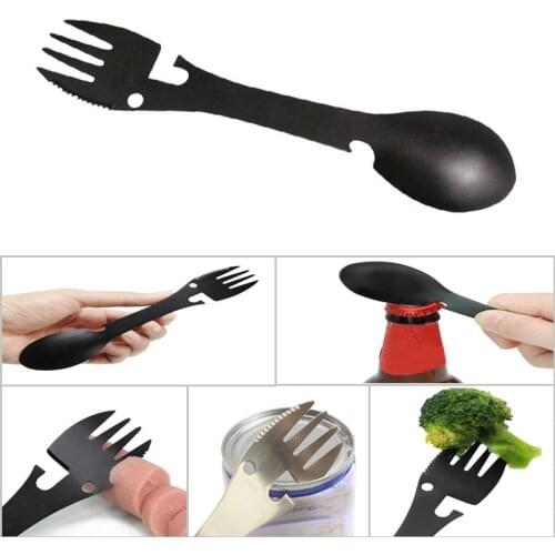 Stainless steel multi tool bottle can opener spoon cutlery multitool utensil fork tableware camp Picnic flatware Portable Spork