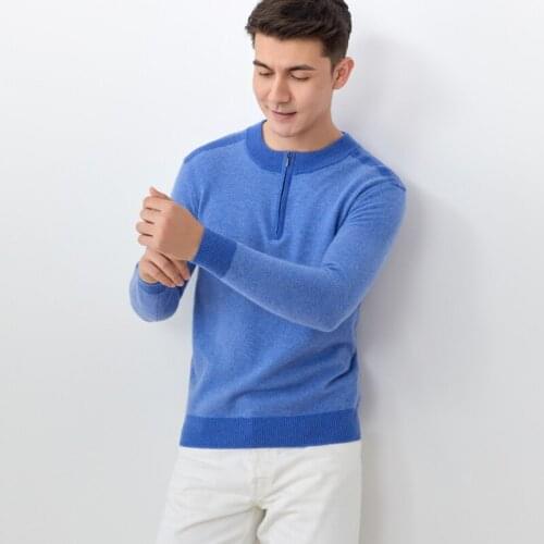Mens 100% pure cashmere sweater Mens half-height zipper turtleneck sweater autumn and winter thick warm knitted bottoming shir