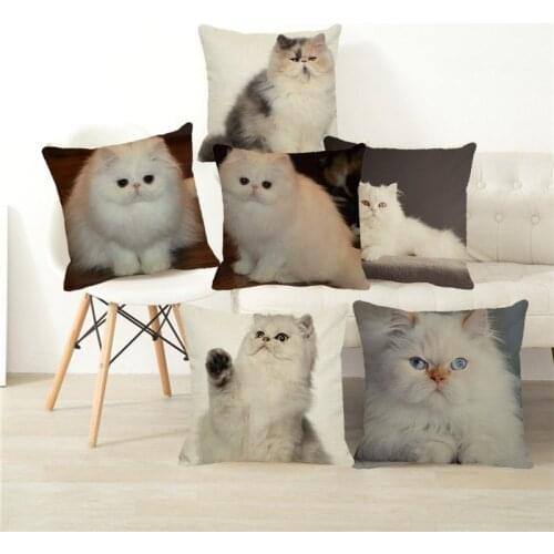 XUNYU Cushion Cover Cute Pet Persian Cat Decorative Pillowcase Linen Pillow Cover Sofa Car Decoration Pillowcase 45x45cm D0098