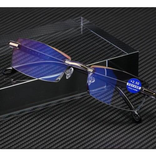 Anti Blue Light Blocking Rimless Reading Glasses Women Men Square Frameless Presbyopic Glasses Diopters +1.0 +1.5 +2.0 +2.5 +3.5