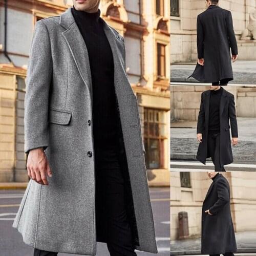 Men Overcoats Streetwear Fashion Long Trench Outerwear Spring Autumn Winter Men Coats Woolen Solid Long Sleeve Jackets Fleece