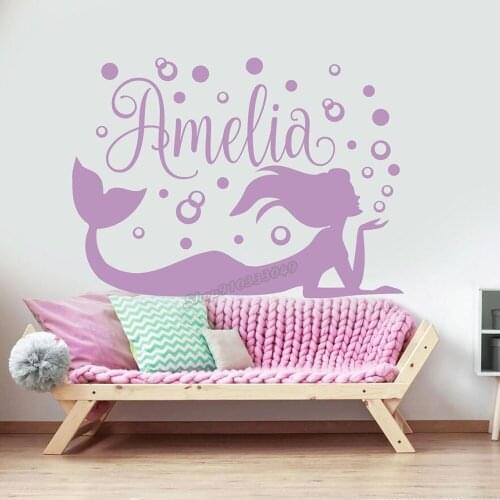 Personalized Custom name wall decal baby room decor girl name Decal mermaid Wall Sticker nautical nursery girl room decor B034