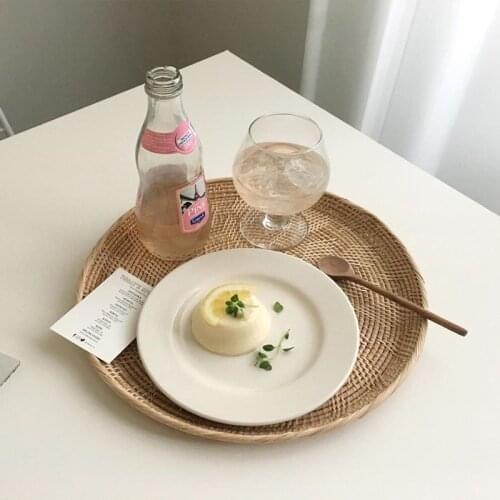 Hand-Woven Storage Basket Rattan Storage Tray Wicker Baskets Bread Fruit Food Breakfast Display Box Handicrafts Home Decoration