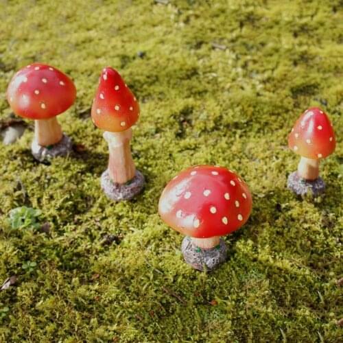 4Pcs Resin Mini Mushroom Sculpture Miniatures Fairy Garden Bonsai Micro Landscape Decoration Mushroom Figurines DIY Dollhouse