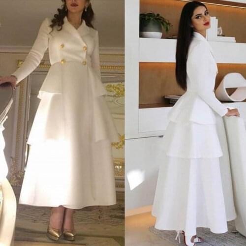 Princess White Outfit Prom Dresses Elegant Long Sleeve Celebrity Formal Evening Dress Ankle Length A Line Women Party Wear Skirt