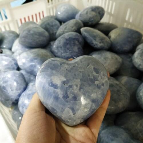 Natural Mineral Carving Hearts Sky Light Blue Celestite Crystal Stones For Healing Decoration