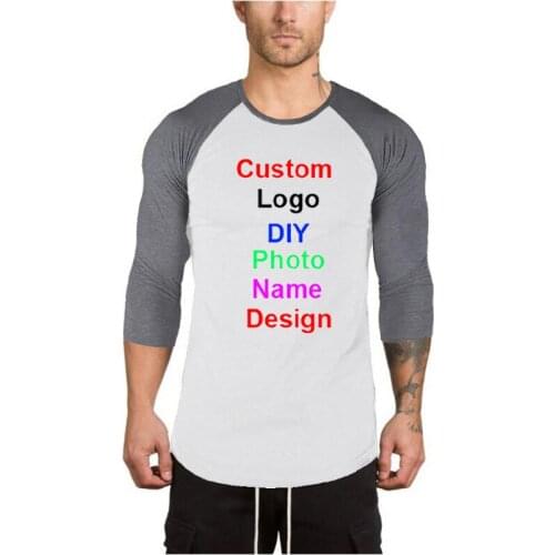 Mens Customized Print Your Own Design Clothing Casual Shirt Autumn Pullover O-Neck Pull Men Slim Fit Three Quarter Sleeve Shirt