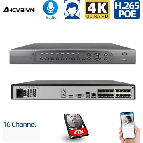 Face Detection H.265+ 16ch 4K Network Video Recorder 48V 4K POE CCTV Security Surveillance NVR Audio Out Onvif P2P 4k HDMI HDD