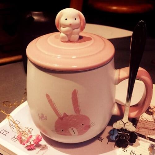 Cute cartoon pink rabbit ceramic mug Creative Animal 3D rabbit Milk mugs Gift Children like to drink cups