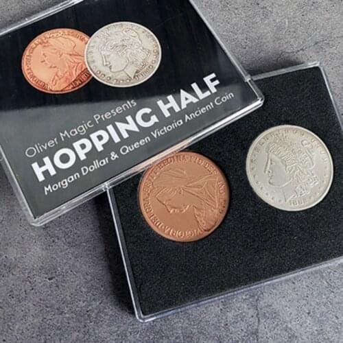 Hopping Half (Morgan Dollar and Queen Victoria Ancient Coin) by Oliver Magic Close up Magic Tricks Magic Props Magician Gimmick