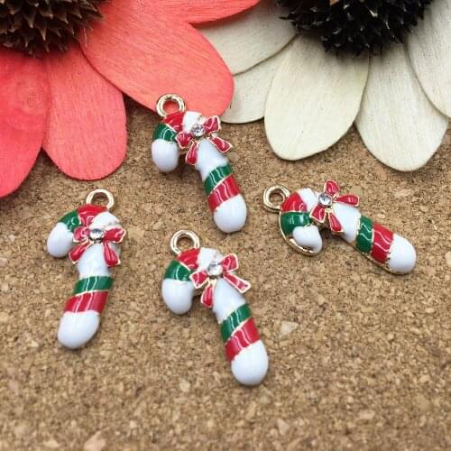 High Quality DIY Jewelry Findings Enamel Alloy Charm Pendants 3PCs 12*24MM Oil Drop Enamel Christmas Candy Cane Metal Charm