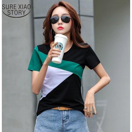 2019 summer the new fashion women short shirt stitching short shirt round neck short sleeve Slim and casual wild Lady 2575 50