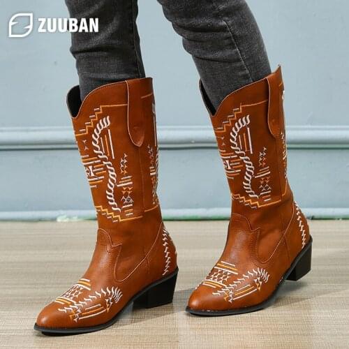 Leather Boots Women 2021 Fashion Modern Boots Wedges Winter Mid-Calf Martin Boots Western Woman Shoes High Heels Sexy Casual