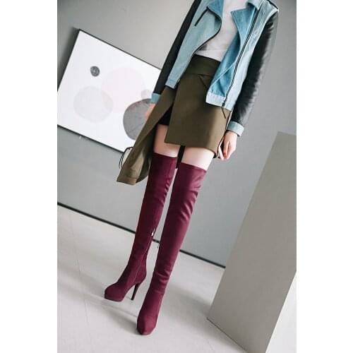 Super High Stiletto Frosted Material Flock Side Zipper Winter Womens Over-The-Knee Boots Sexy Long Boots With Pointed Platform